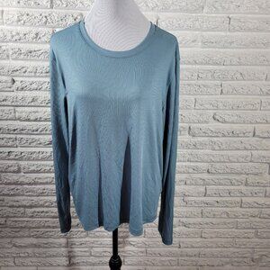 Danskin Womens Top XXL Tee Long Sleeve Poly Bend Powder Blue Ribbed BLU46E